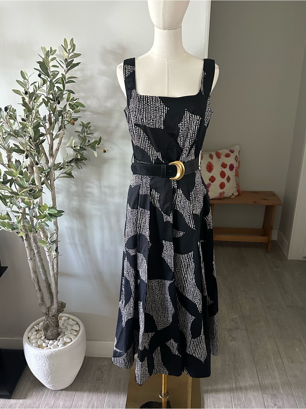 Donna Karan New York Floral Stretch Cotton Midi Dress with Pockets New! - Picture 8 of 13
